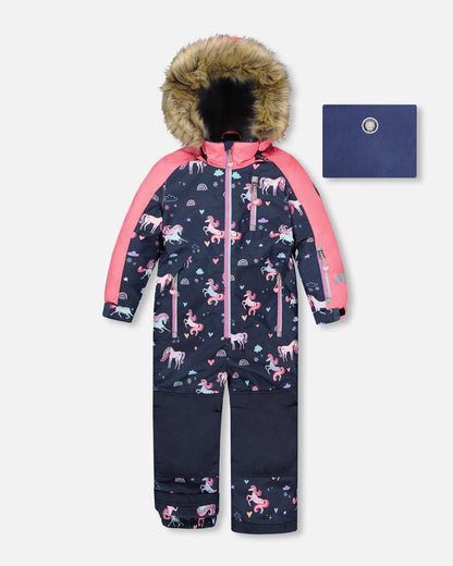 Combinaison de Neige Imprimé Licorne Marine
