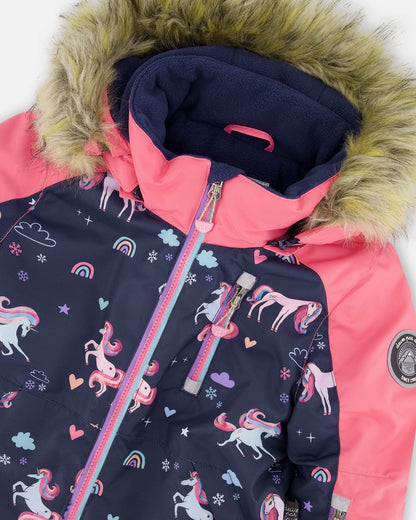 Combinaison de Neige Imprimé Licorne Marine