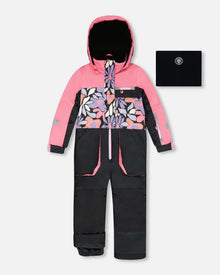 Combinaison de ski une pièce, imprimé fleurs rétro noir
