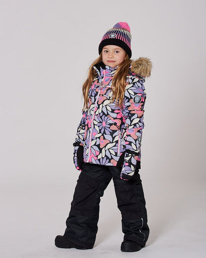Ensemble de ski deux pièces avec veste imprimée et pantalon uni noir