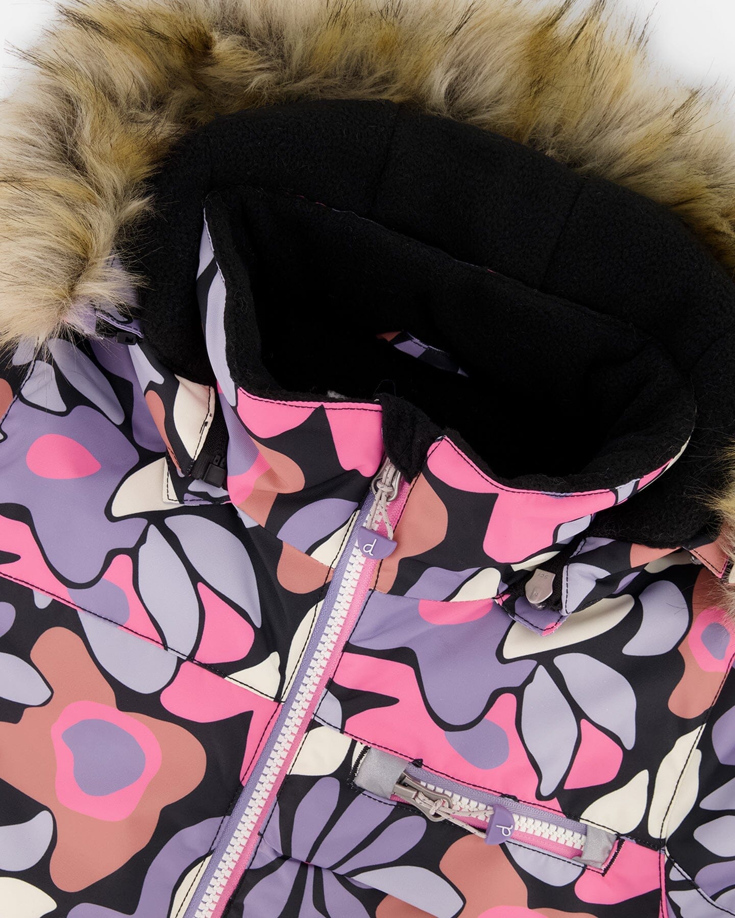 Ensemble de ski deux pièces avec veste imprimée et pantalon uni noir