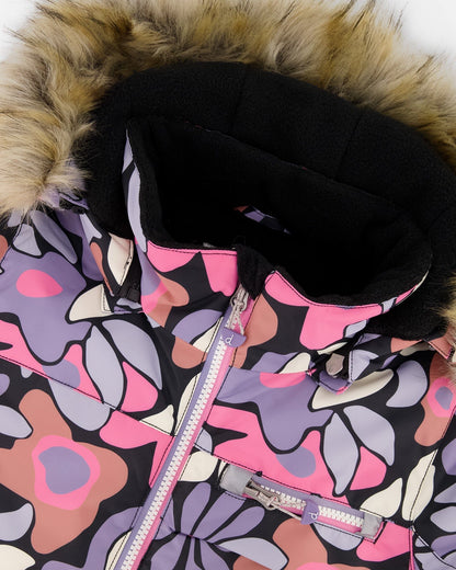 Ensemble de ski deux pièces avec veste imprimée et pantalon uni noir