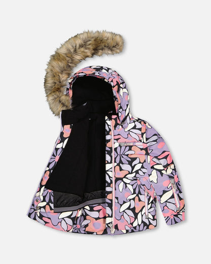 Ensemble de ski deux pièces avec veste imprimée et pantalon uni noir