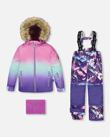 Combinaison de Neige Deux Pièces Imprimé Montagne Violette