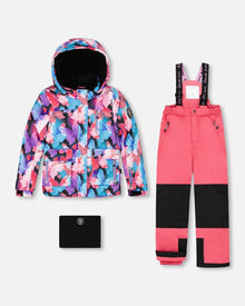 Ensemble de ski deux pièces corail flashy avec veste imprimée papillon