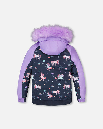 Combinaison de neige deux pièces avec veste color block imprimée lavande
