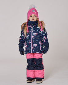 Ensemble de neige deux pièces avec manteau imprimé et pantalon uni rose bonbon