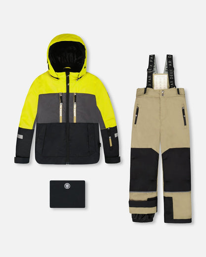 Combinaison de neige deux pièces Teknik Vert kaki clair à blocs de couleur