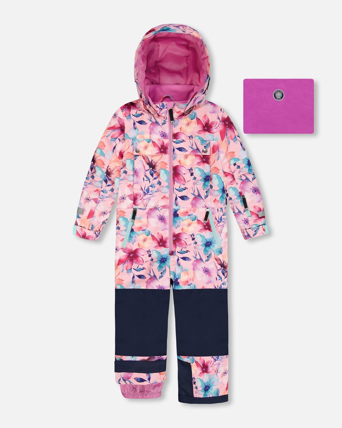 Combinaison de Neige Une Pièce Imprimé Fleur Aquarelle Rose