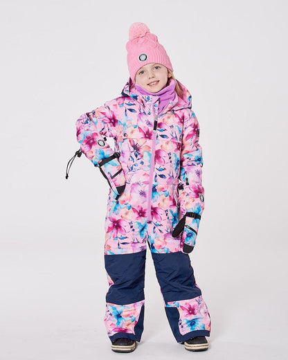 Combinaison de Neige Une Pièce Imprimé Fleur Aquarelle Rose