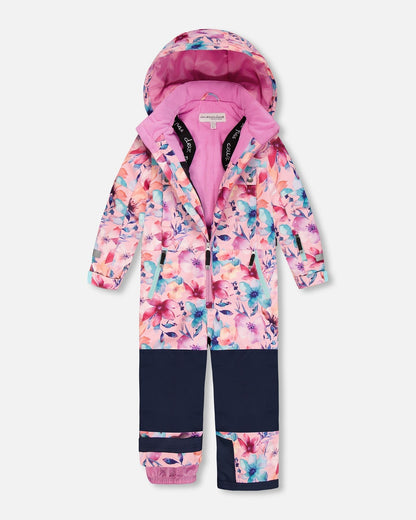 Combinaison de Neige Une Pièce Imprimé Fleur Aquarelle Rose