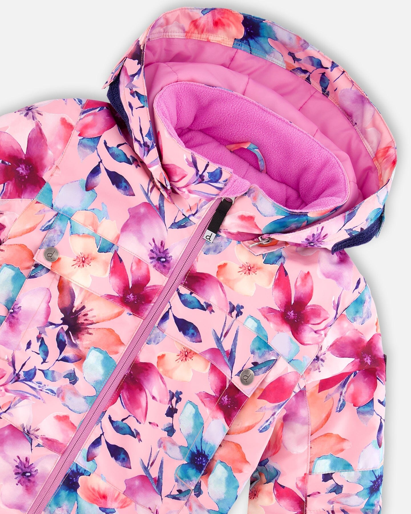 Combinaison de Neige Une Pièce Imprimé Fleur Aquarelle Rose