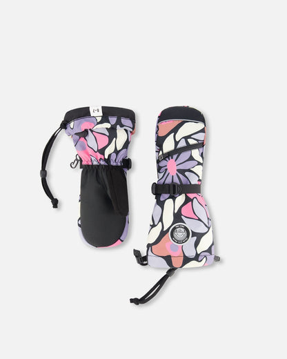 Winter Mittens Teknik Black Retro Flower Print