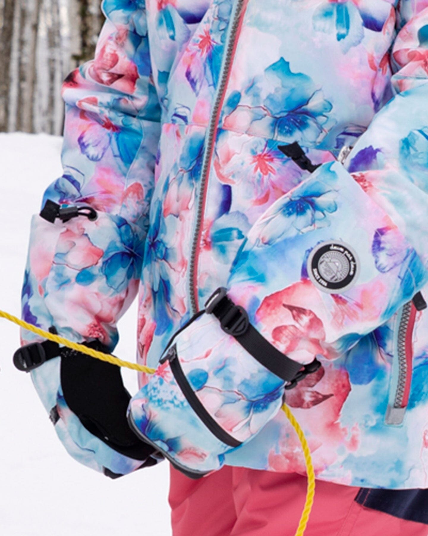 Mitaines d'hiver en polaire Motif fleuri bleu