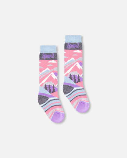 Chaussettes de ski d'hiver en laine mérinos roses