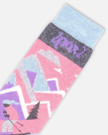 Chaussettes de ski d'hiver en laine mérinos roses