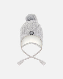 Bonnet d'hiver doublé avec pompon gris chiné