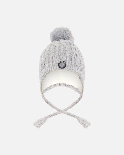 Bonnet d'hiver doublé avec pompon gris chiné
