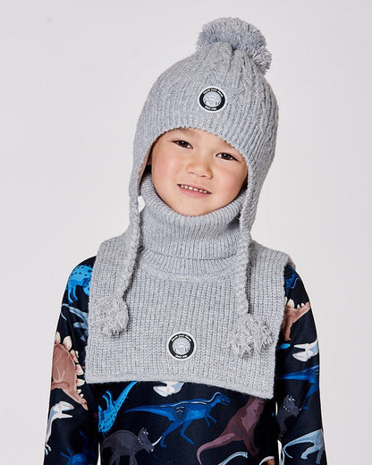 Bonnet d'hiver doublé avec pompon gris chiné