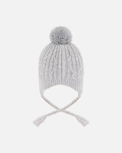 Bonnet d'hiver doublé avec pompon gris chiné