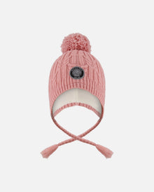 Bonnet d'hiver doublé avec pompon rose poudré