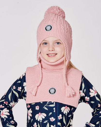 Lined Winter Hat With Pompom Dusty Pink