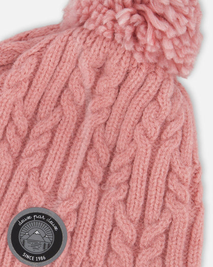 Lined Winter Hat With Pompom Dusty Pink