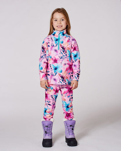 Two-Piece Thermal Underwear Set Pink Watercolor Flower Print