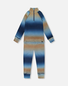 Ensemble de sous-vêtements thermiques deux pièces dégradé bleu et beige