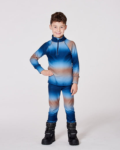 Ensemble de sous-vêtements thermiques deux pièces dégradé bleu et beige