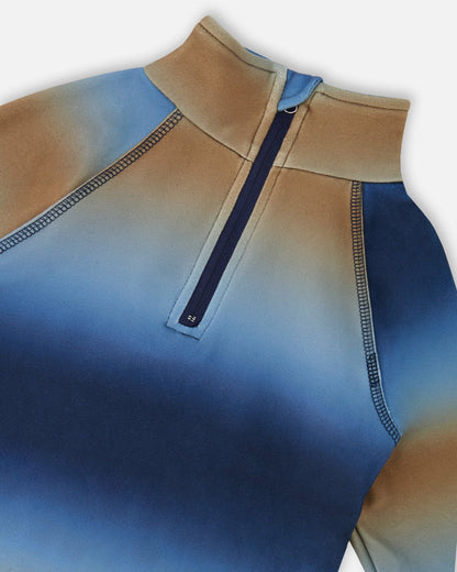 Ensemble de sous-vêtements thermiques deux pièces dégradé bleu et beige