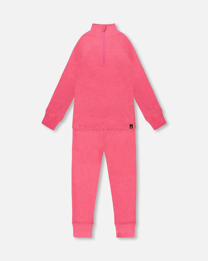 Ensemble de sous-vêtements thermiques deux pièces rose bonbon