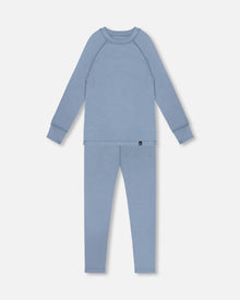 Ensemble de sous-vêtements techniques en laine mérinos bleu gris
