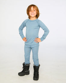 Ensemble de sous-vêtements techniques en laine mérinos bleu gris