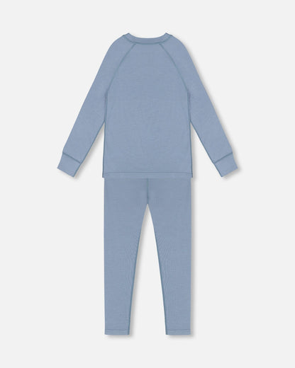 Merino Wool Base Layer Set Blue Gray