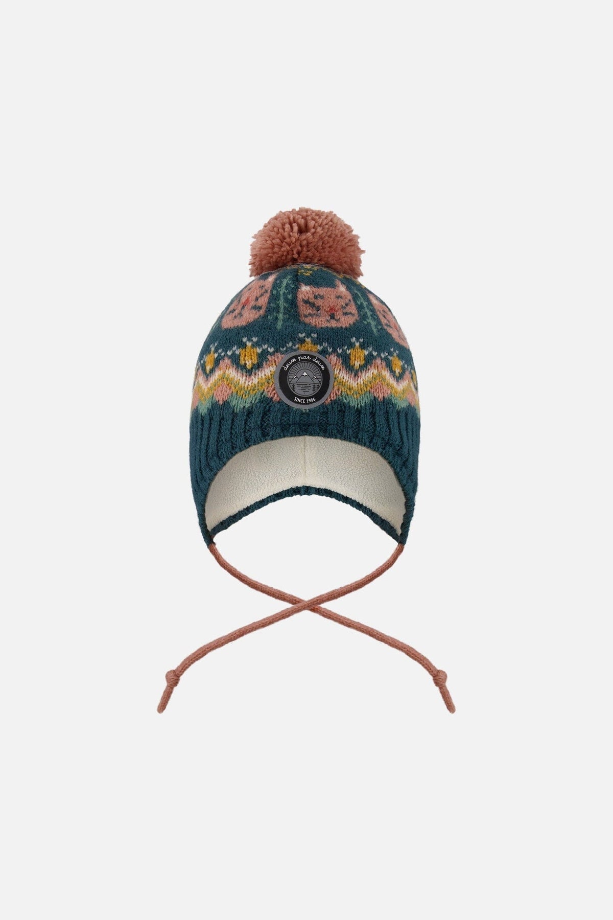 Lined Peruvian Knit Pompom Hat Green And Pink