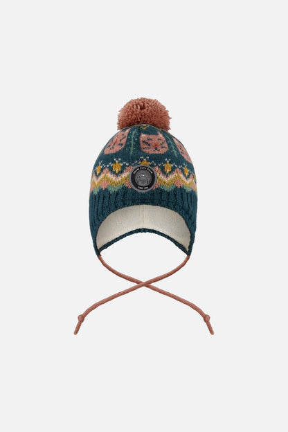 Lined Peruvian Knit Pompom Hat Green And Pink