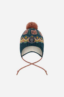 Lined Peruvian Knit Pompom Hat Green And Pink