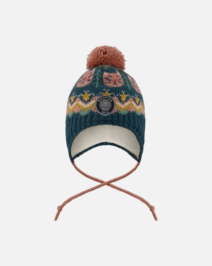 Bonnet péruvien en tricot doublé à pompon vert et rose