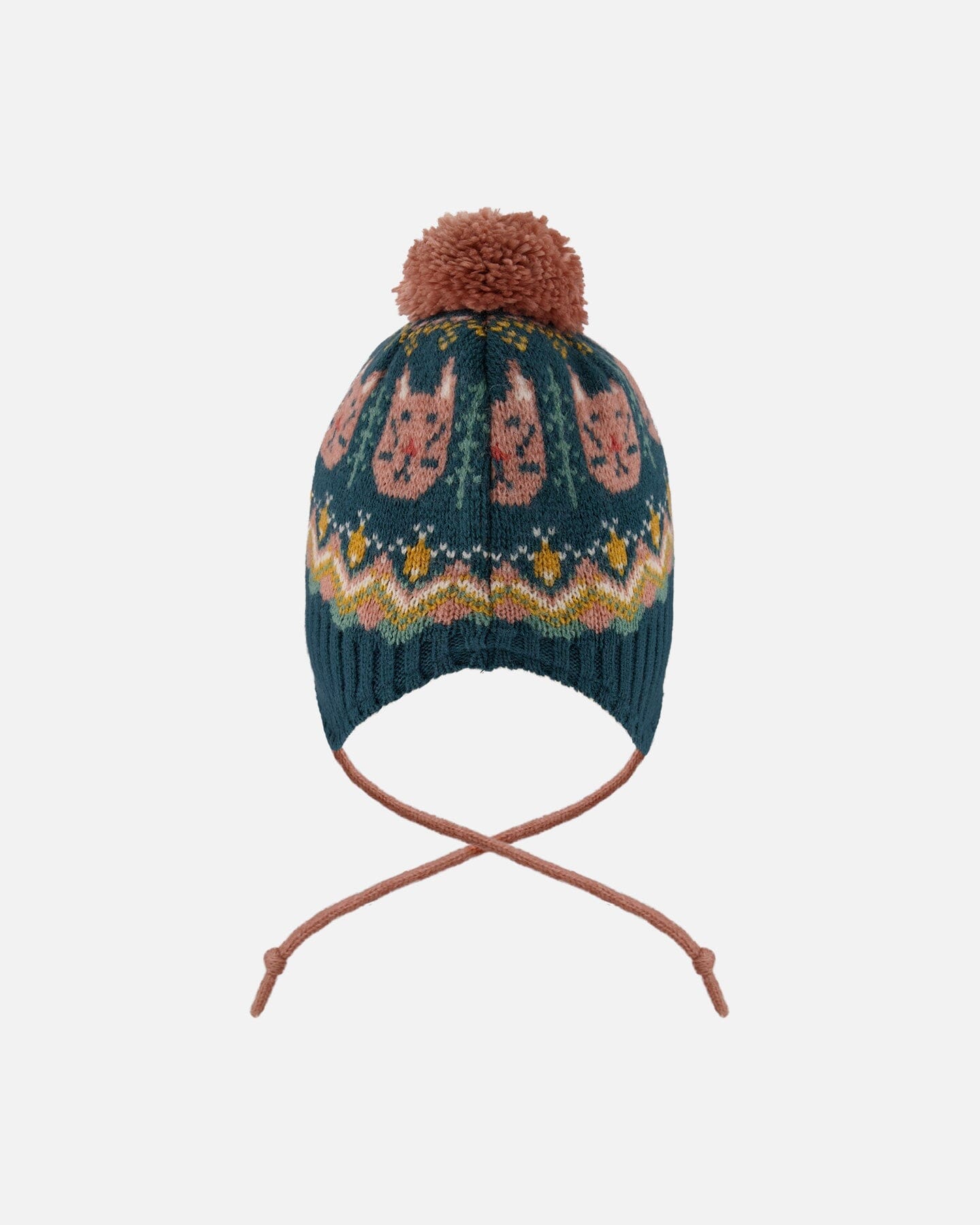Bonnet péruvien en tricot doublé à pompon vert et rose