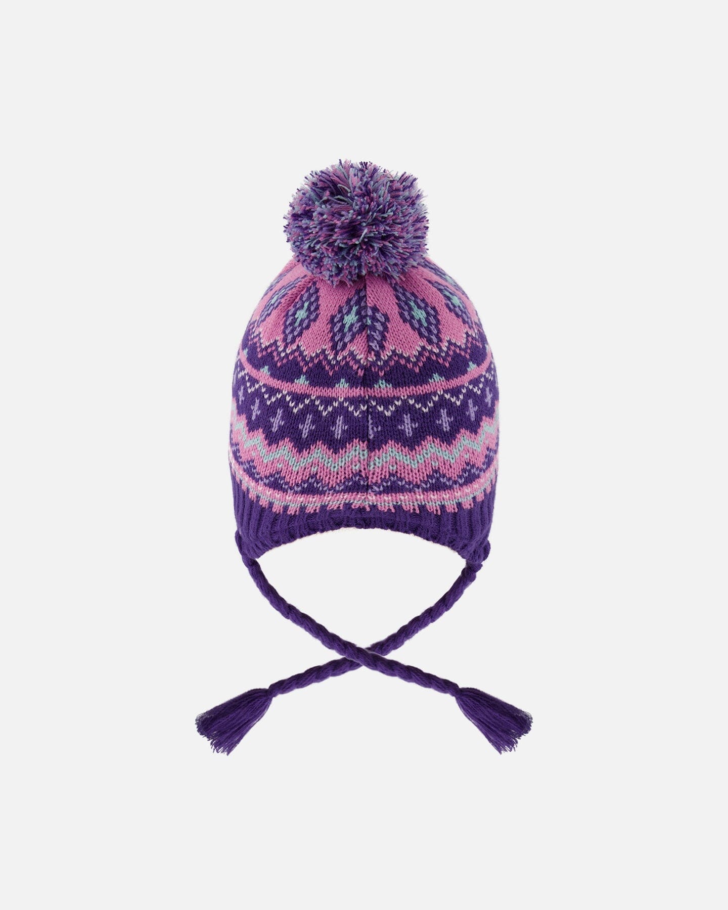 Bonnet péruvien tricoté doublé à pompons, violet et rose