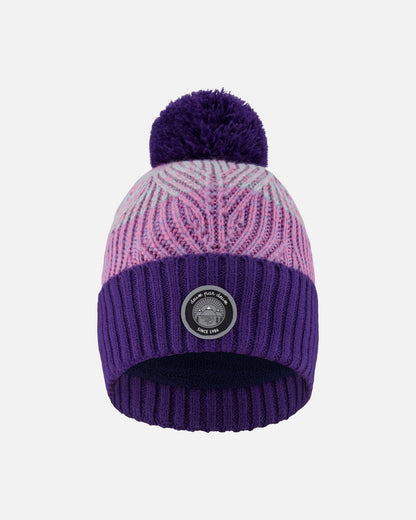 Bonnet en tricot doublé à pompon violet et rose