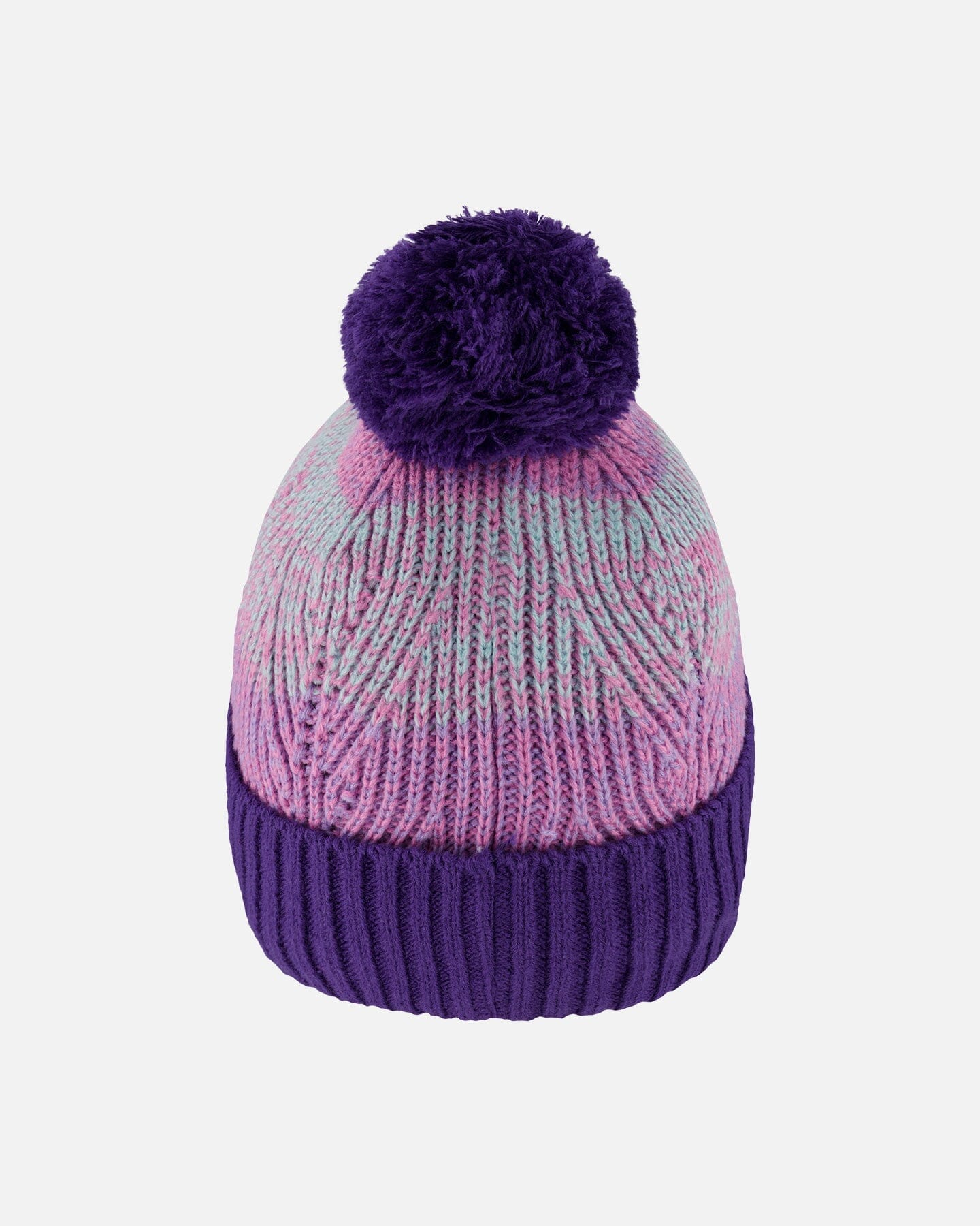 Bonnet en tricot doublé à pompon violet et rose