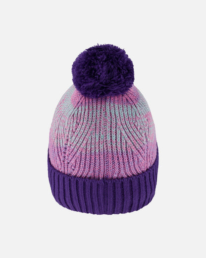 Bonnet en tricot doublé à pompon violet et rose