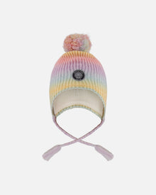 Bonnet Péruvien Tricoté Doublé à Pompon Multicolore