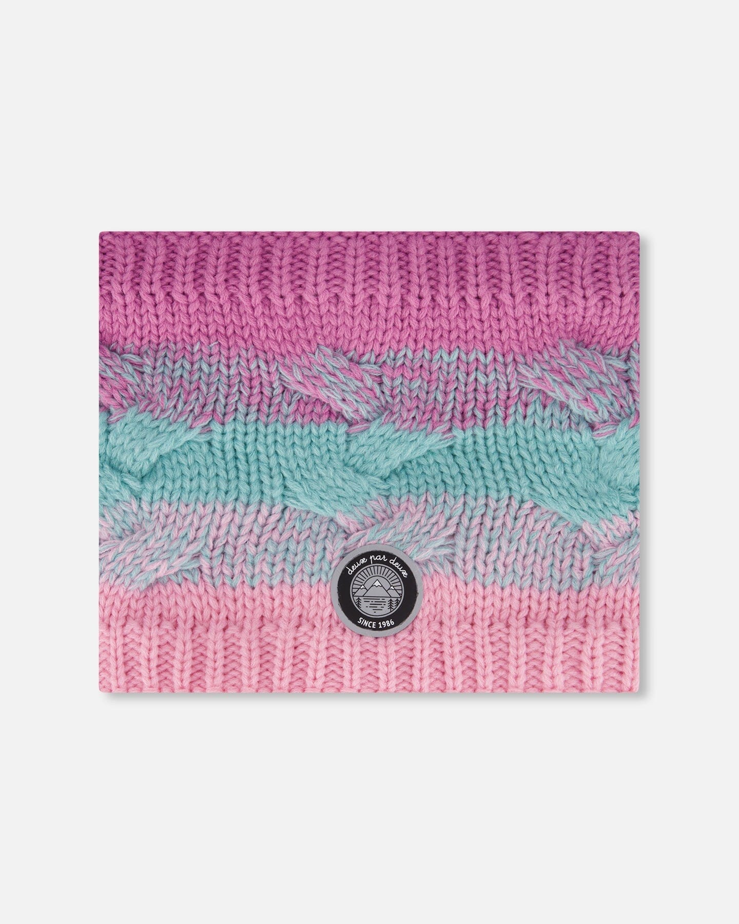 Cache-cou en maille doublé rose, orange et turquoise