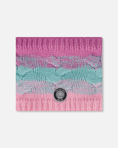 Cache-cou en maille doublé rose, orange et turquoise