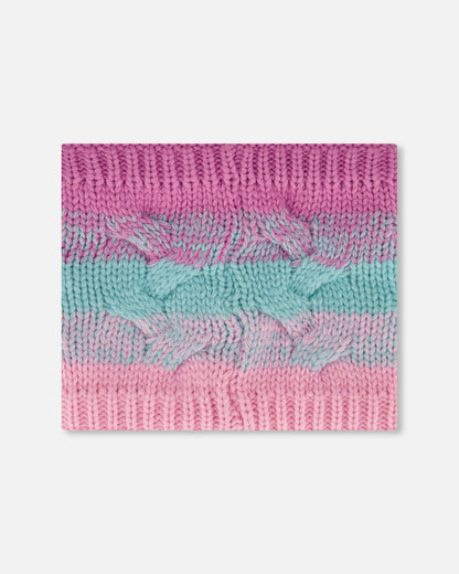 Cache-cou en maille doublé rose, orange et turquoise