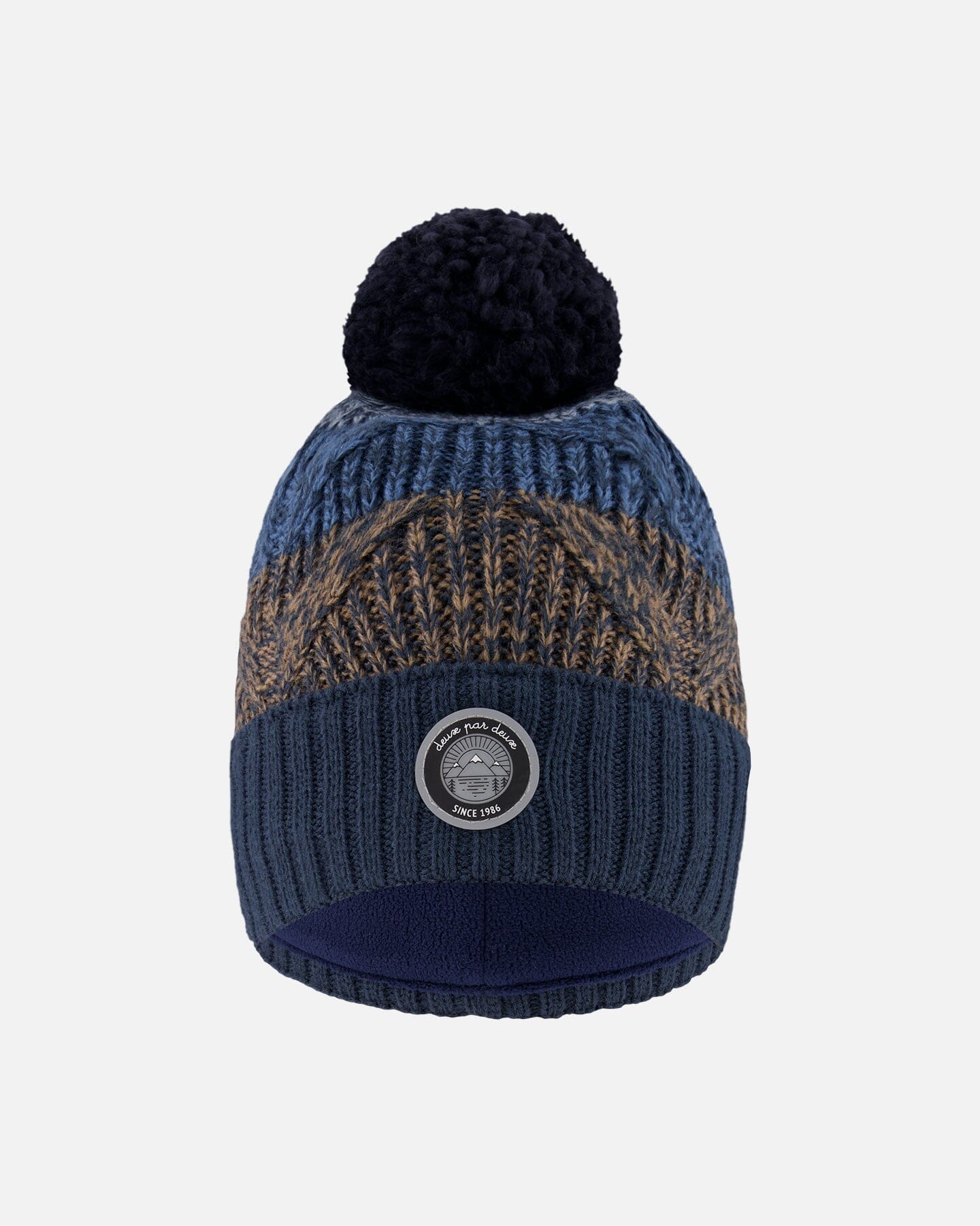 Bonnet en maille doublé à pompon taupe et marine