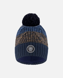 Bonnet en maille doublé à pompon taupe et marine